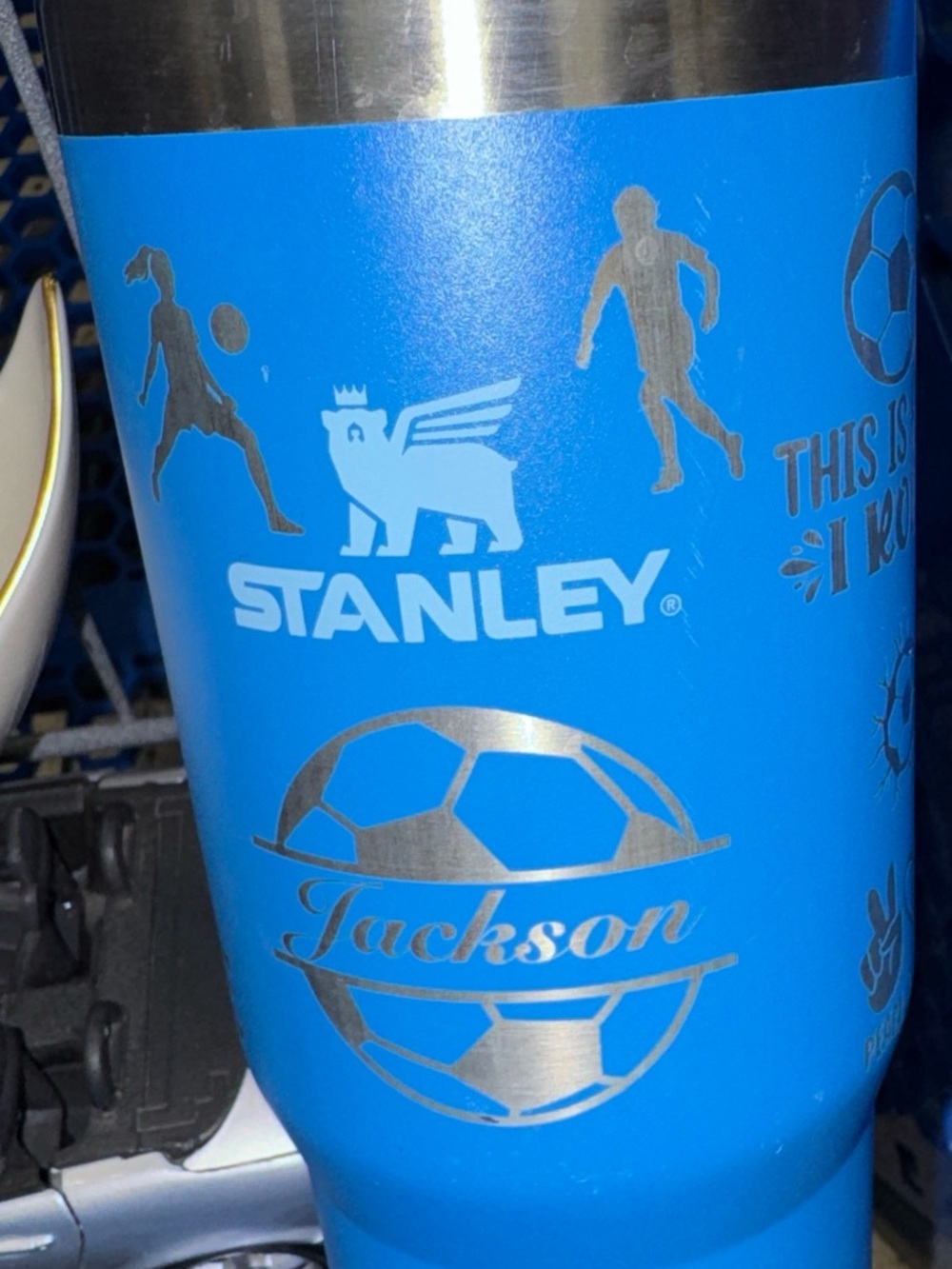 Stanley Bright Blue Stainless Soccer Tumbler with Silver Accents